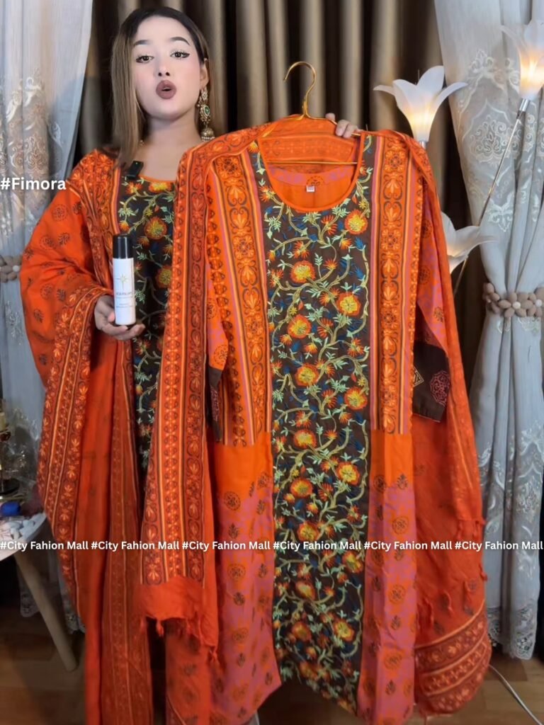 আড়ং কটনের প্রিমিয়াম অরুণিমা থ্ৰী-পিস With Perfume By Fimora Brand